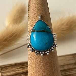 New 925 Solid Sterling Silver Turquoise and Pyrite Gemstone Ring Size 6.5